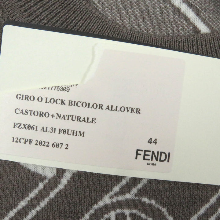 Pristine FENDI sweater FF logo Chain all-over crew neck Brown wool mens 44
