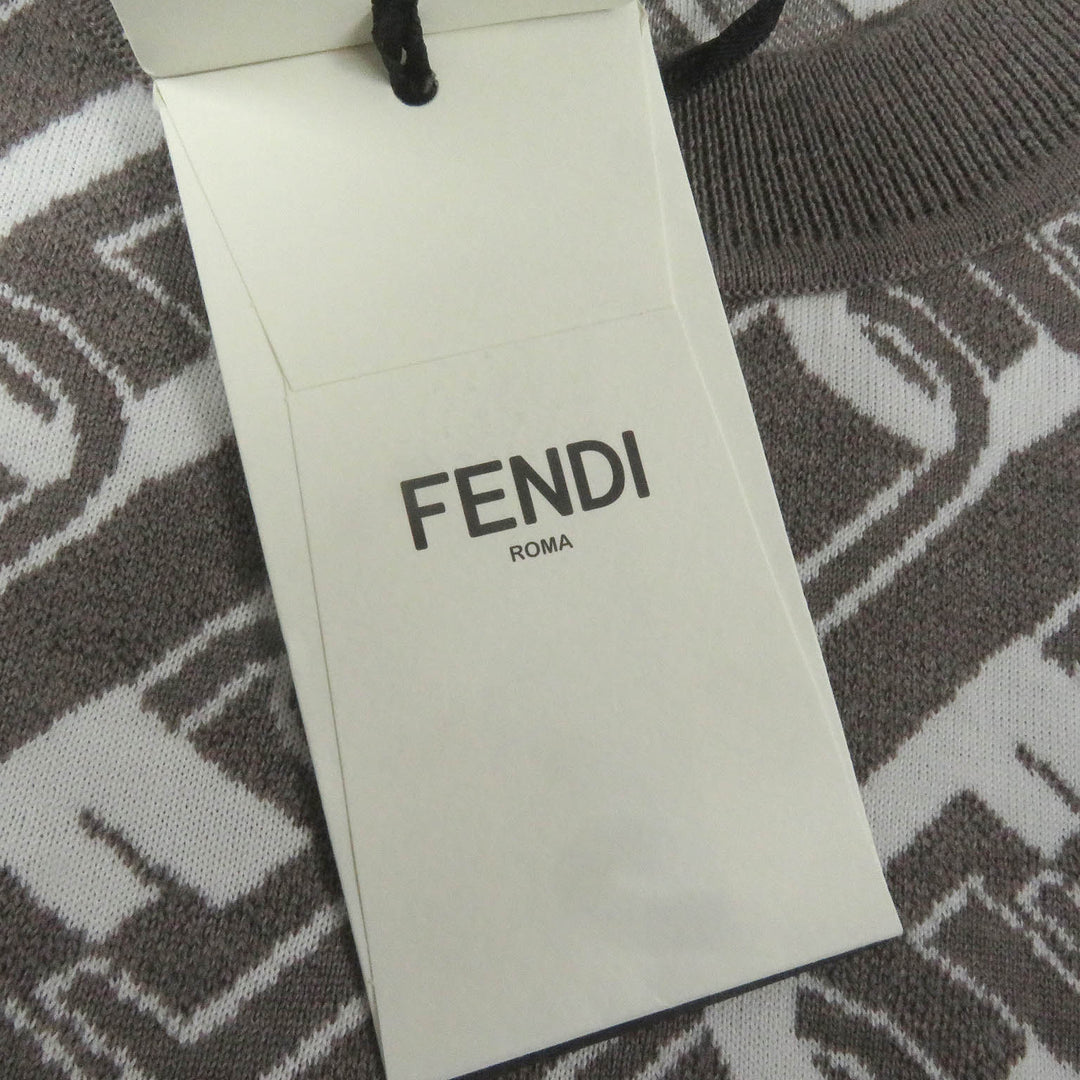 Pristine FENDI sweater FF logo Chain all-over crew neck Brown wool mens 44 FZX061
