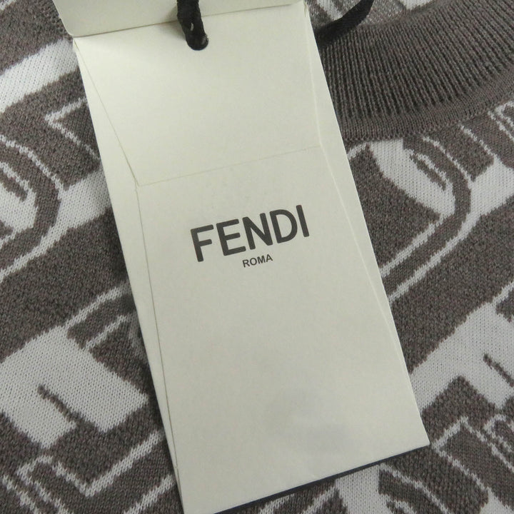 Pristine FENDI sweater FF logo Chain all-over crew neck Brown wool mens 44 FZX061