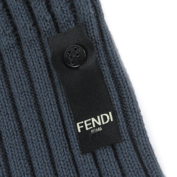 Pristine FENDI sweater FF logo pocket ribbed knit Blue gray cotton mens 50