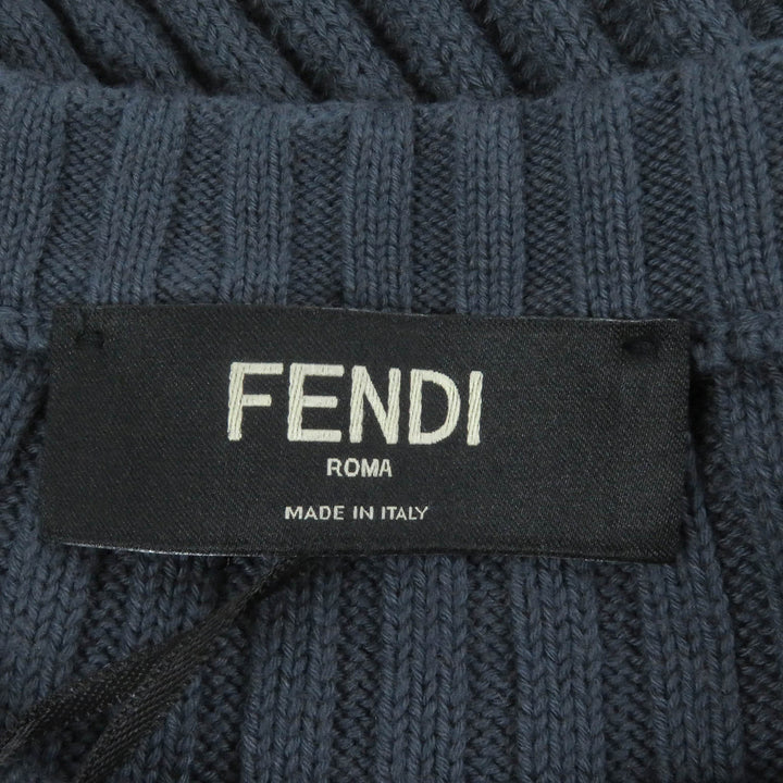 Pristine FENDI sweater FF logo pocket ribbed knit Blue gray cotton mens 50