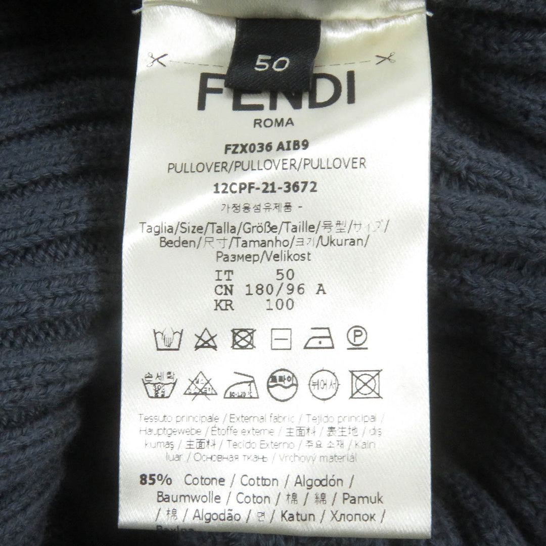 Pristine FENDI sweater FF logo pocket ribbed knit Blue gray cotton mens 50