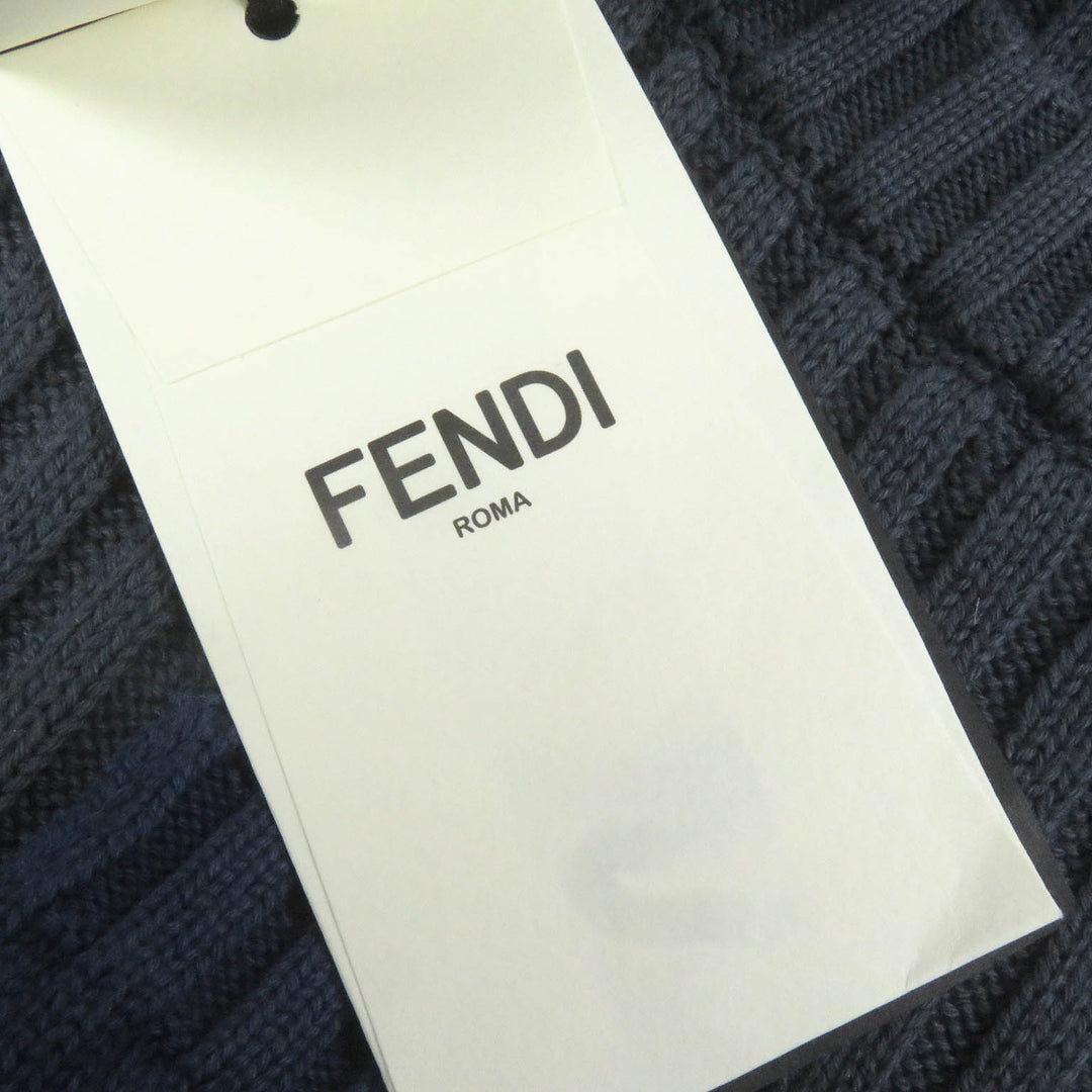 Pristine FENDI sweater FF logo pocket ribbed knit Blue gray cotton mens 50