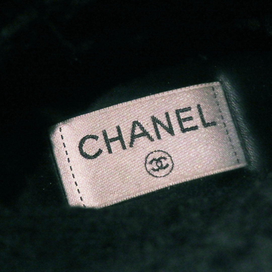 Excellent CHANEL short boots COCO Mark logo sheepskin Black White Women 35 G34080