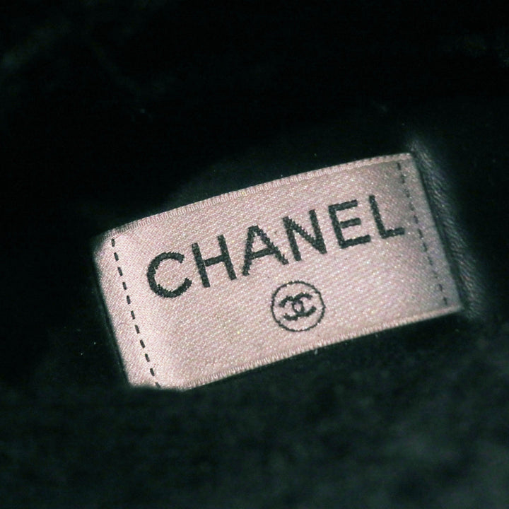 Excellent CHANEL short boots COCO Mark logo sheepskin Black White Women 35 G34080