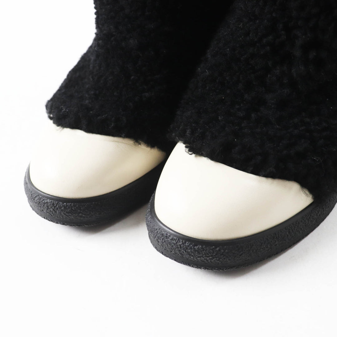 Excellent CHANEL short boots COCO Mark logo sheepskin Black White Women 35 G34080
