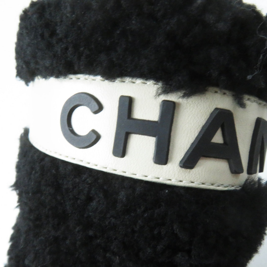 Excellent CHANEL short boots COCO Mark logo sheepskin Black White Women 35 G34080