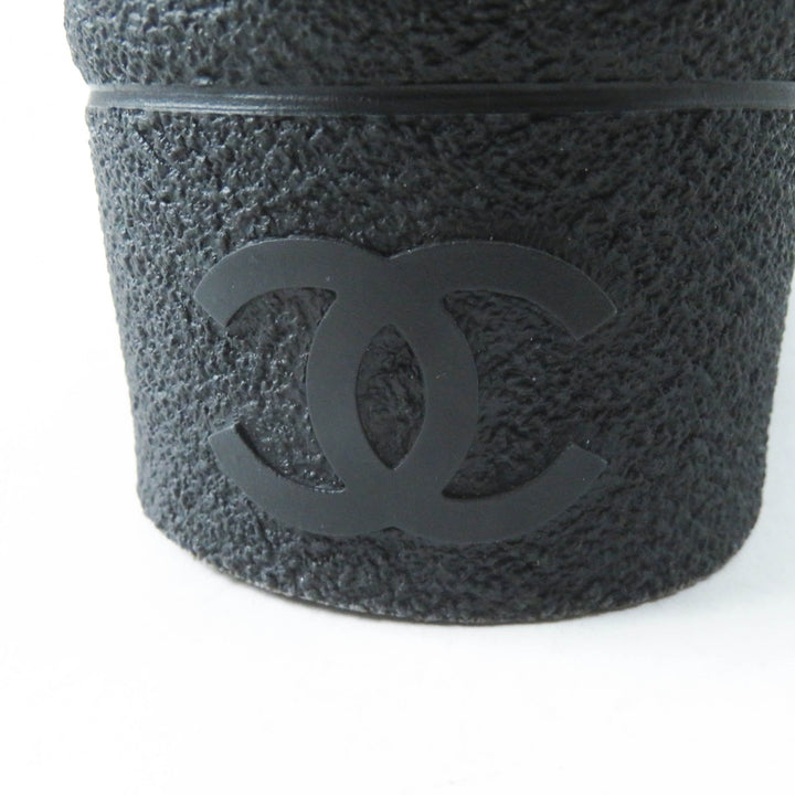 Excellent CHANEL short boots COCO Mark logo sheepskin Black White Women 35 G34080