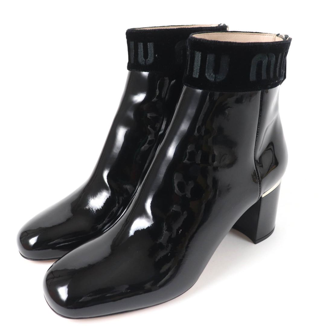 Pristine MIUMIU short boots With logo black Patent leather Women 38.5 5T154C
