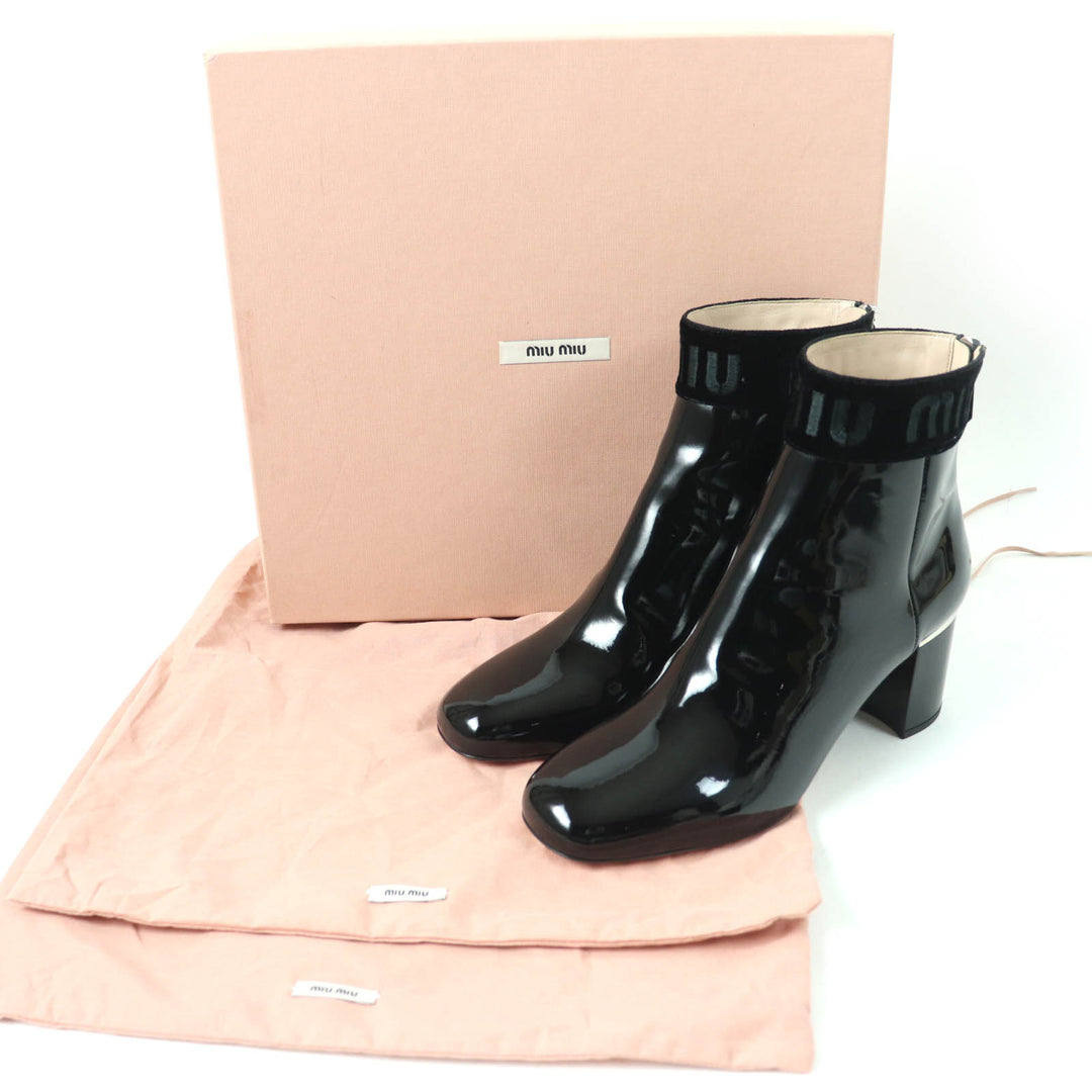Pristine MIUMIU short boots With logo black Patent leather Women 38.5 5T154C
