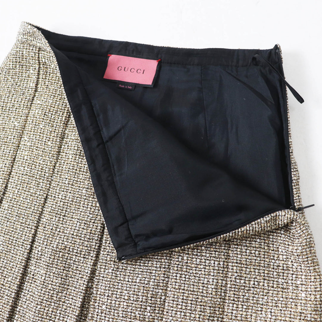 Excellent GUCCI Pleated skirt All-over sequins Gold series polyester Women 40 545461