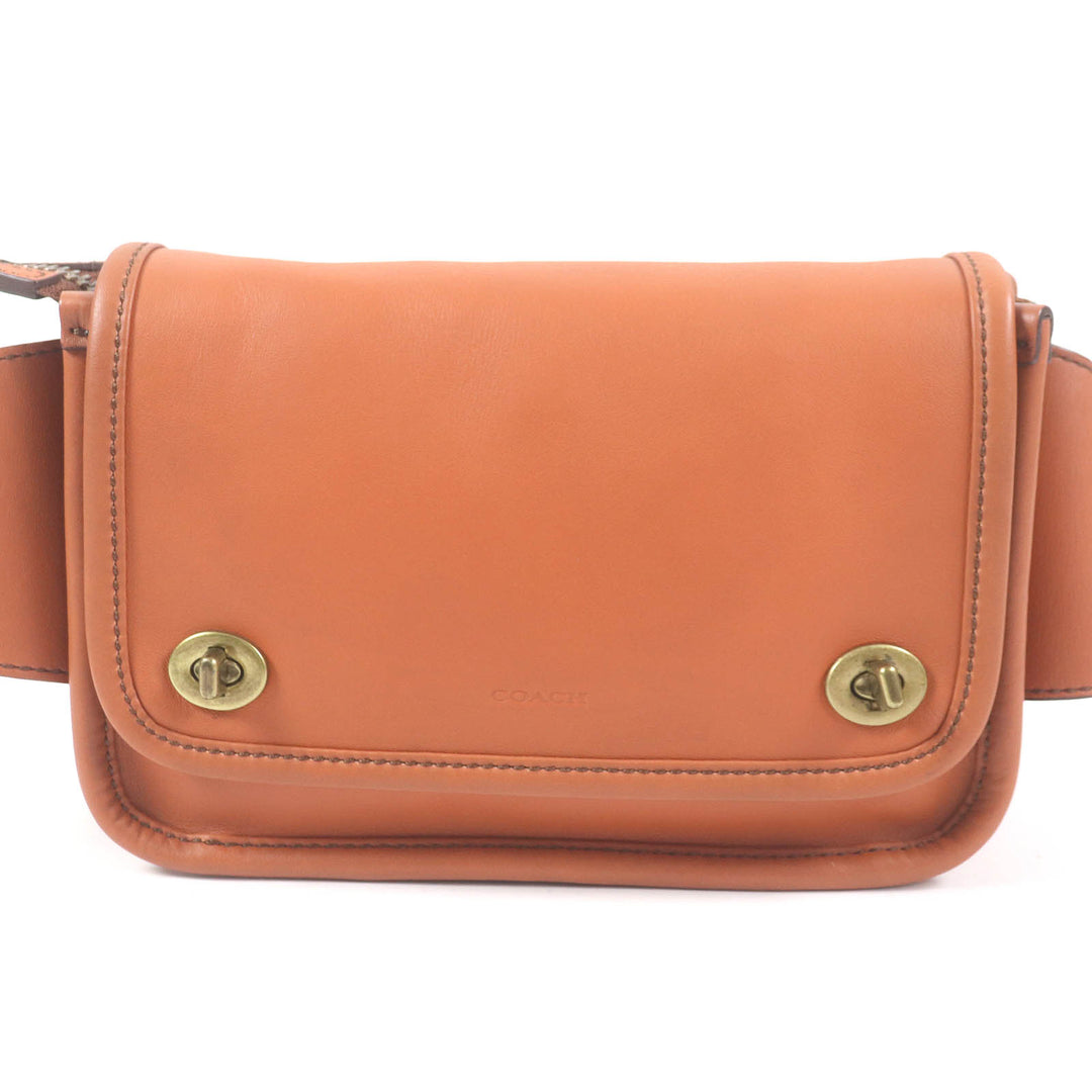 Great COACH Sling bag Turnlock All Leather Waist Bag Brown leather mens 70722