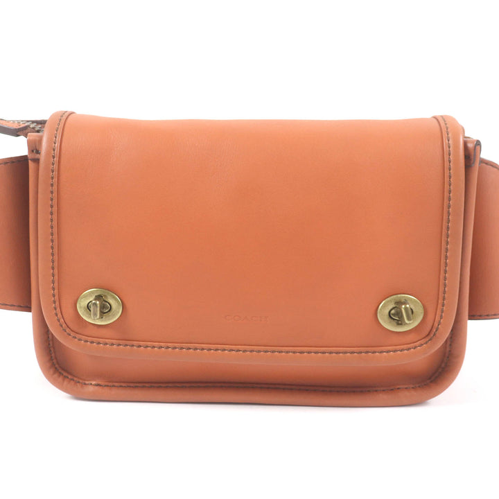 Great COACH Sling bag Turnlock All Leather Waist Bag Brown leather mens 70722