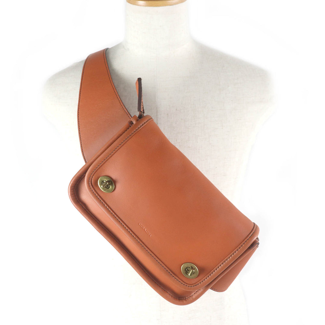 Great COACH Sling bag Turnlock All Leather Waist Bag Brown leather mens 70722