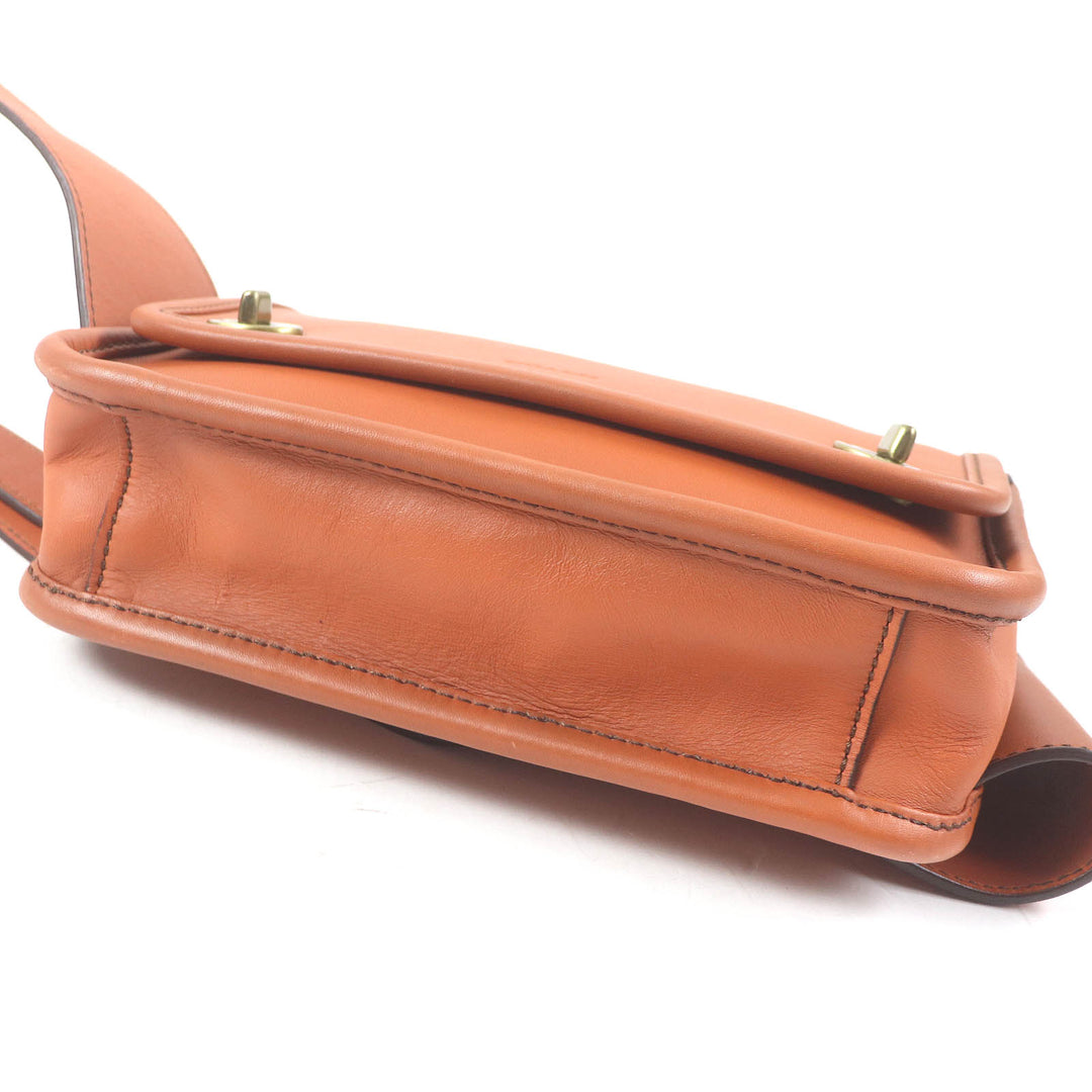 Great COACH Sling bag Turnlock All Leather Waist Bag Brown leather mens 70722