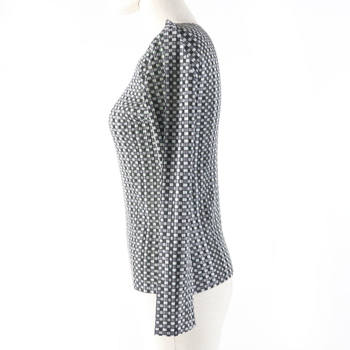 Excellent PLEATS PLEASE T-shirt Check pattern long sleeve polyester Women 3 PP73-FK891