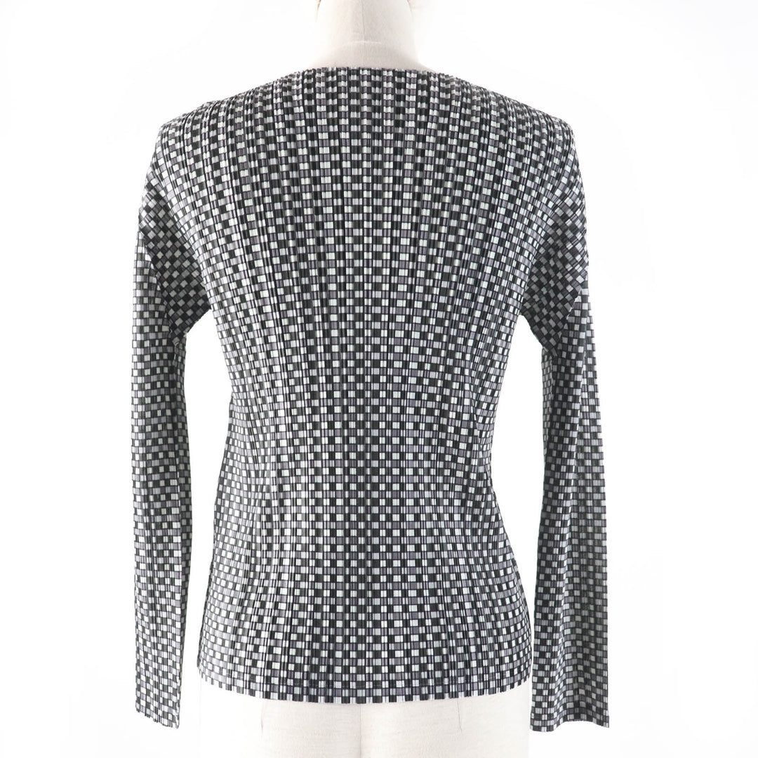 Excellent PLEATS PLEASE T-shirt Check pattern long sleeve polyester Women 3 PP73-FK891