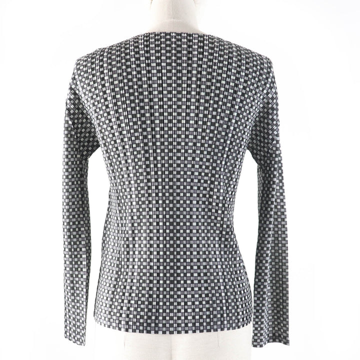 Excellent PLEATS PLEASE T-shirt Check pattern long sleeve polyester Women 3 PP73-FK891