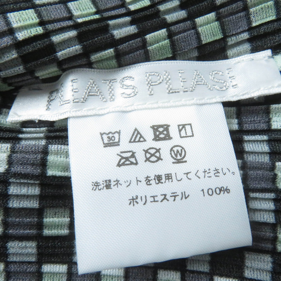 Excellent PLEATS PLEASE T-shirt Check pattern long sleeve polyester Women 3 PP73-FK891