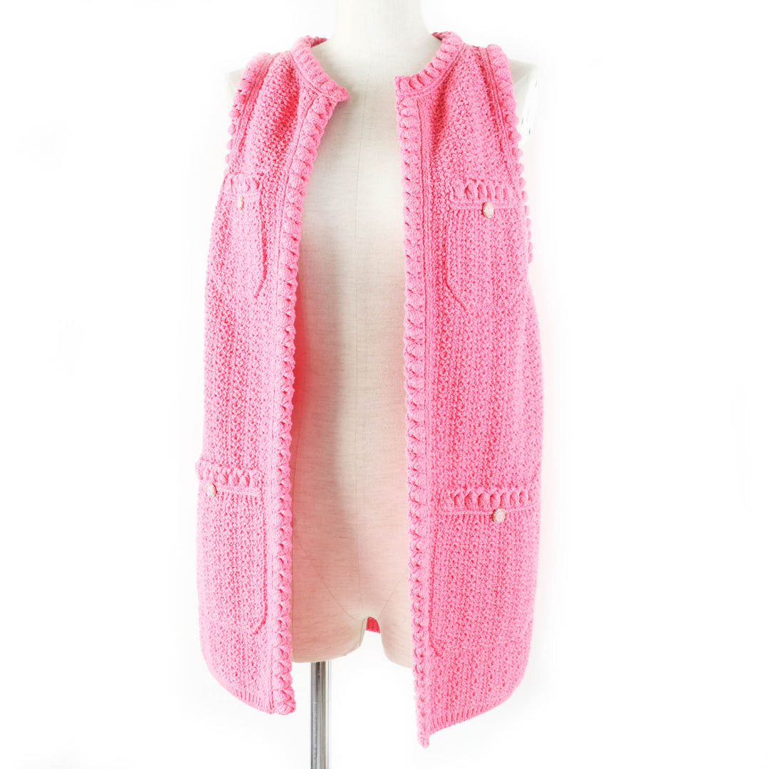 Excellent CHANEL Best COCO Mark buttoned front open long length pink Women 34
