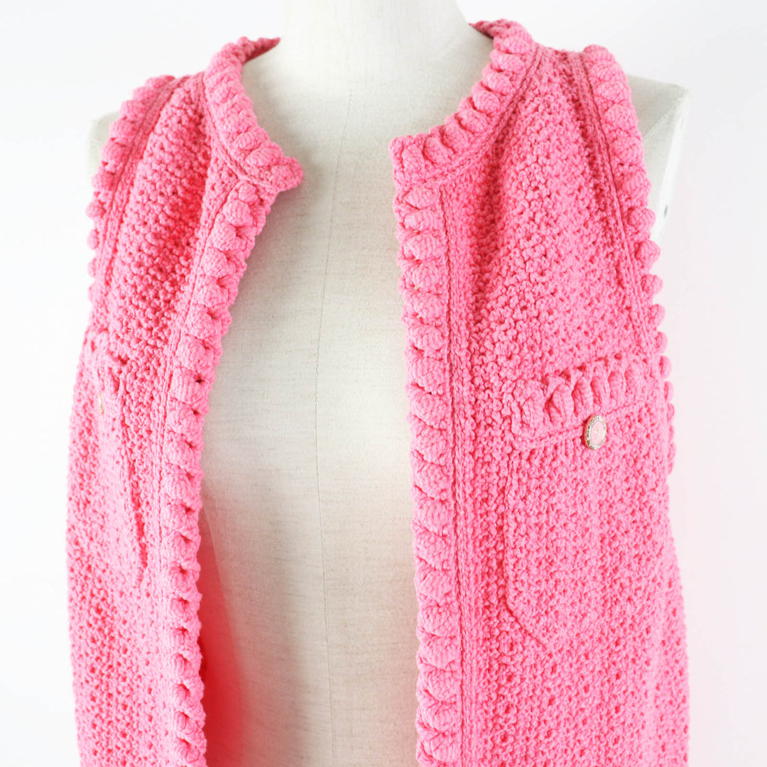 Excellent CHANEL Best COCO Mark buttoned front open long length pink Women 34