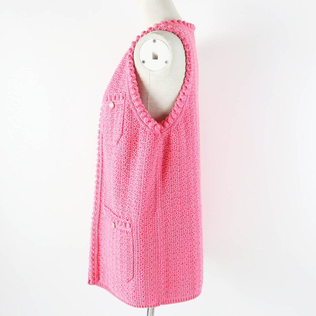 Excellent CHANEL Best COCO Mark buttoned front open long length pink Women 34