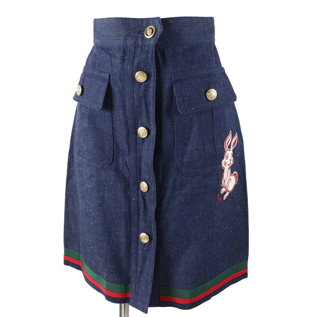 Excellent GUCCI skirt Web line GG logo button Denim Indigo blue Women 38 521009