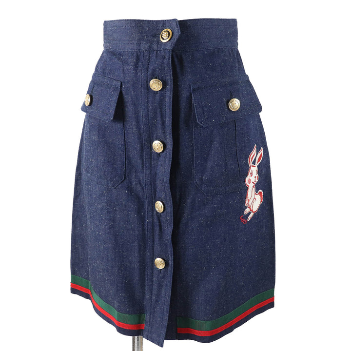 Excellent GUCCI skirt Web line GG logo button Denim Indigo blue Women 38 521009