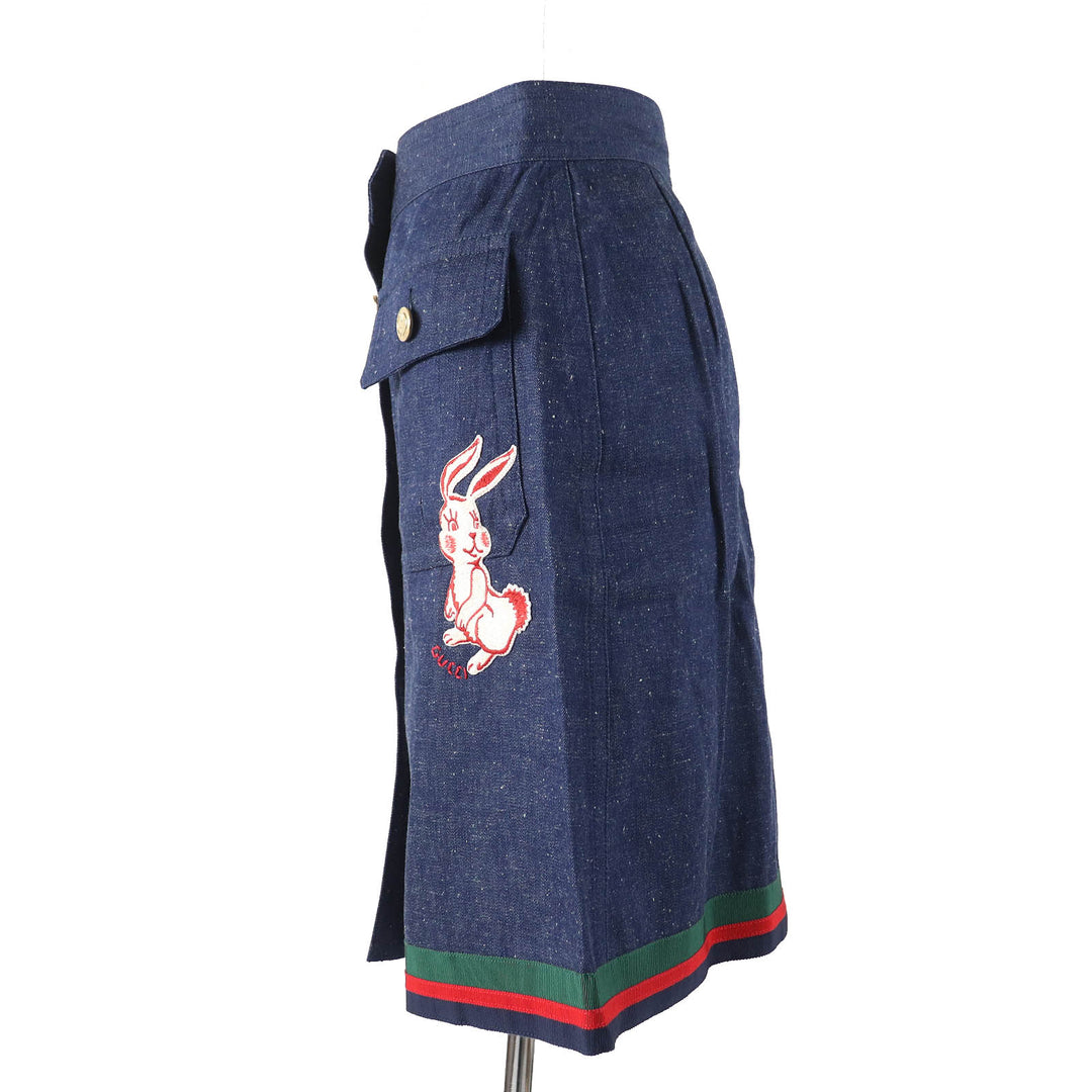 Excellent GUCCI skirt Web line GG logo button Denim Indigo blue Women 38 521009
