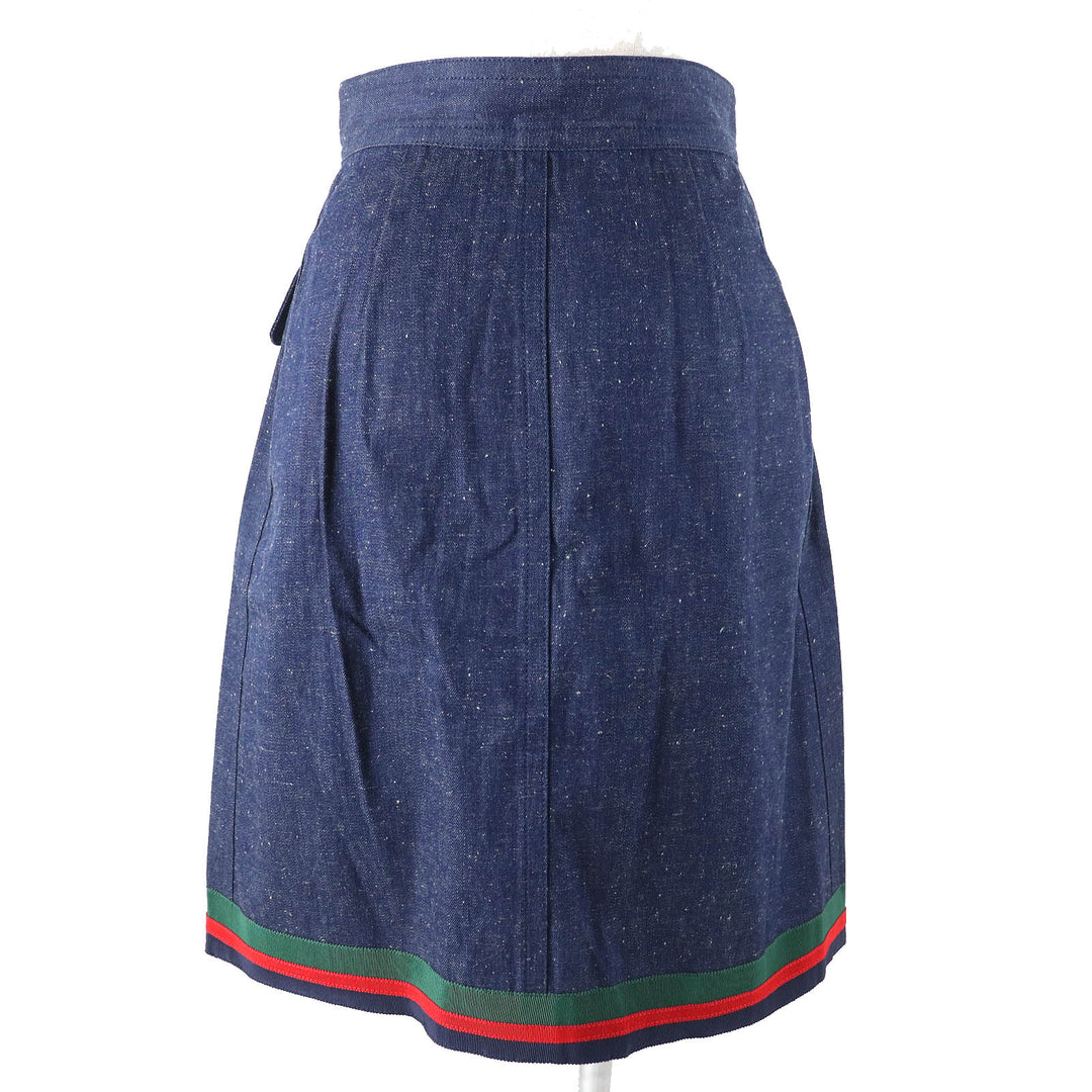 Excellent GUCCI skirt Web line GG logo button Denim Indigo blue Women 38 521009