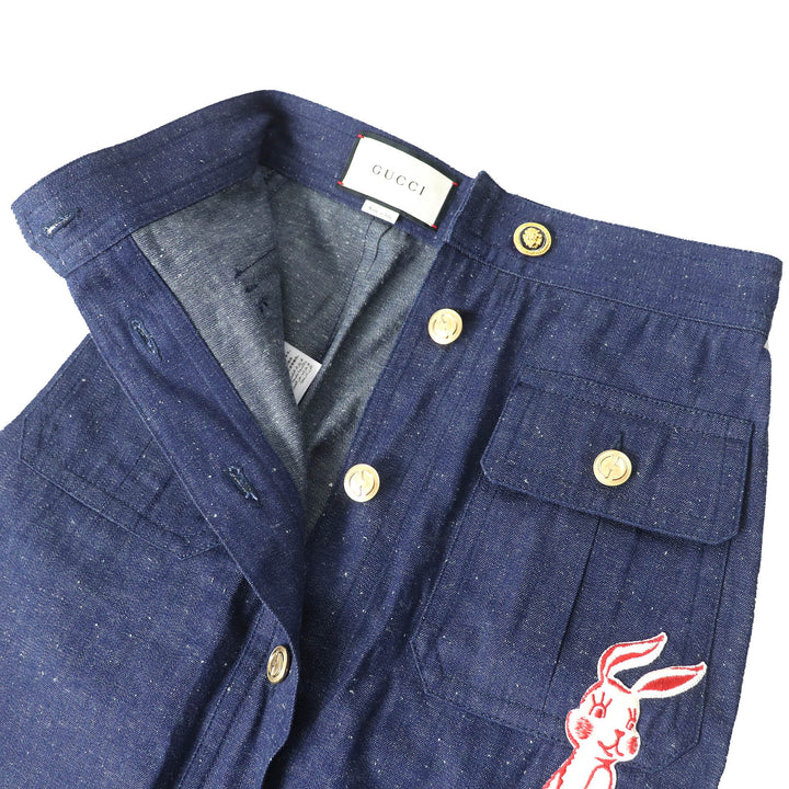 Excellent GUCCI skirt Web line GG logo button Denim Indigo blue Women 38 521009
