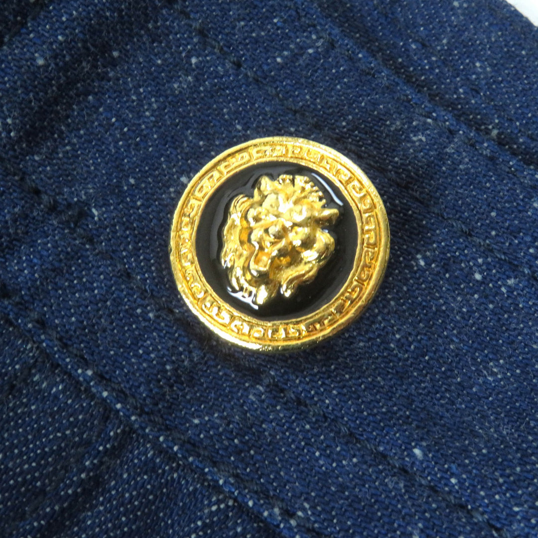Excellent GUCCI skirt Web line GG logo button Denim Indigo blue Women 38 521009