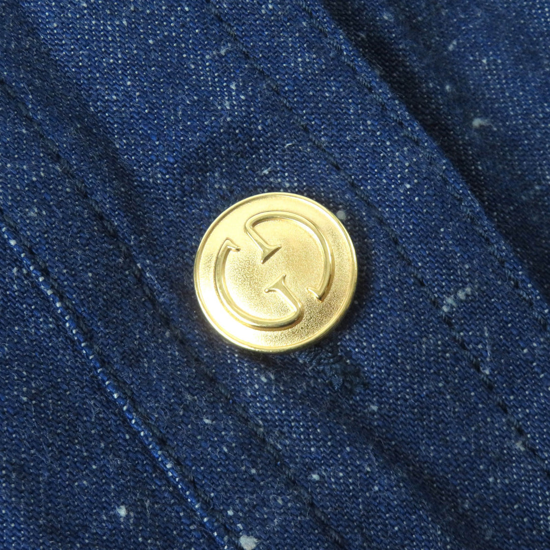 Excellent GUCCI skirt Web line GG logo button Denim Indigo blue Women 38 521009