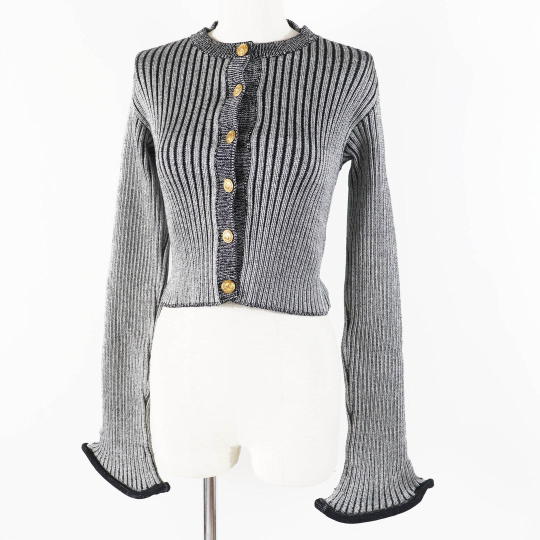 LOUIS VUITTON cardigan Trumpet Sleeve Black Grey Rayon Women M