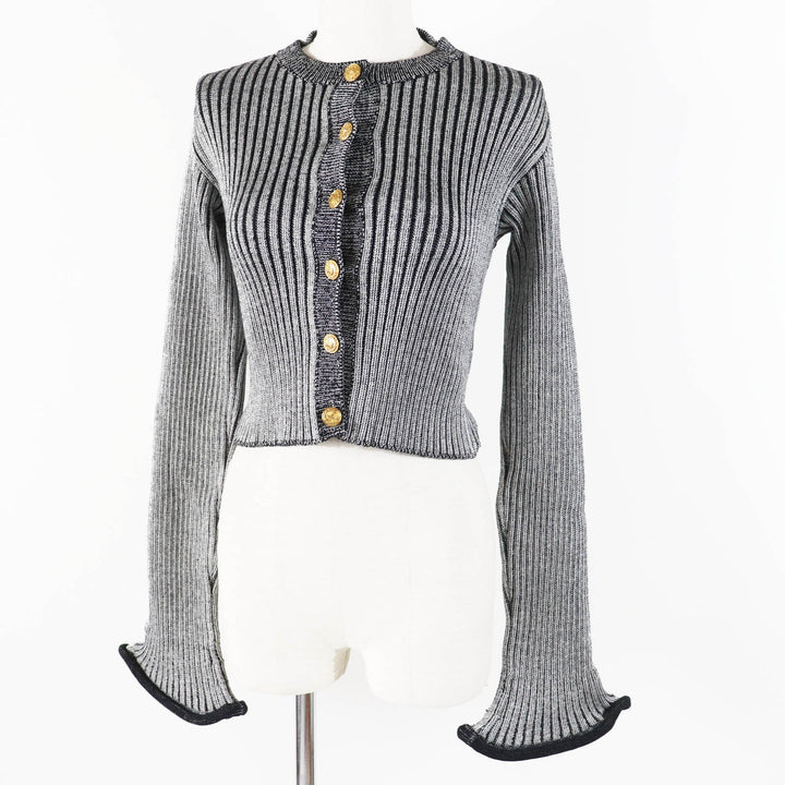 LOUIS VUITTON cardigan Trumpet Sleeve Black Grey Rayon Women M