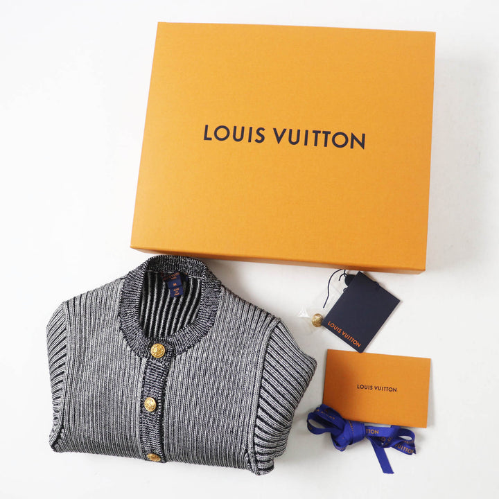 LOUIS VUITTON cardigan Trumpet Sleeve Black Grey Rayon Women M
