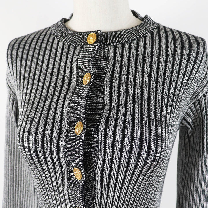 LOUIS VUITTON cardigan Trumpet Sleeve Black Grey Rayon Women M