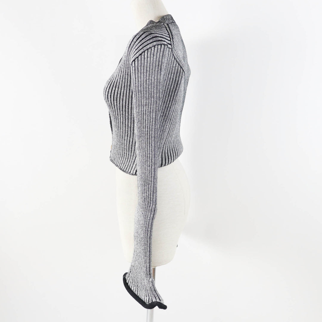LOUIS VUITTON cardigan Trumpet Sleeve Black Grey Rayon Women M