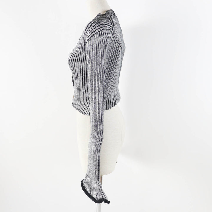 LOUIS VUITTON cardigan Trumpet Sleeve Black Grey Rayon Women M