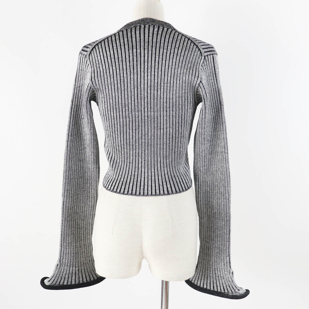 LOUIS VUITTON cardigan Trumpet Sleeve Black Grey Rayon Women M