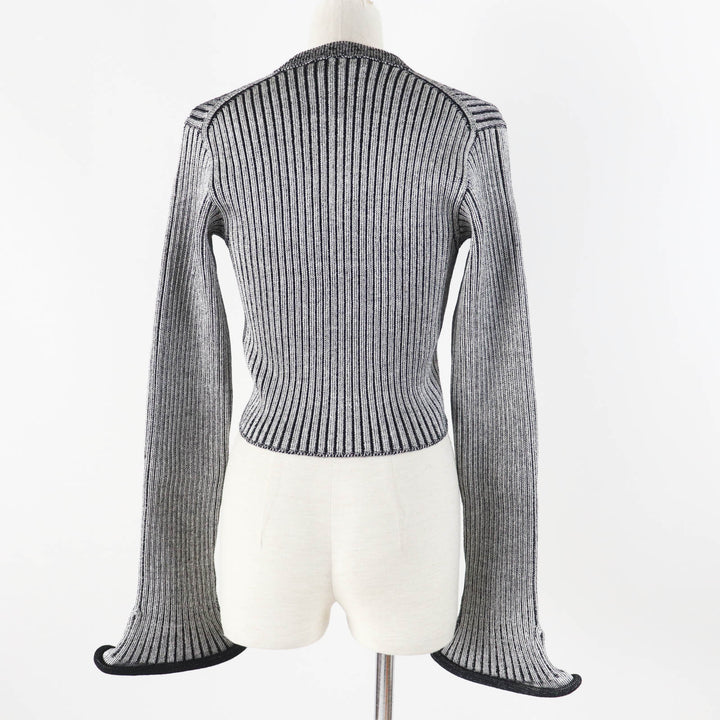 LOUIS VUITTON cardigan Trumpet Sleeve Black Grey Rayon Women M
