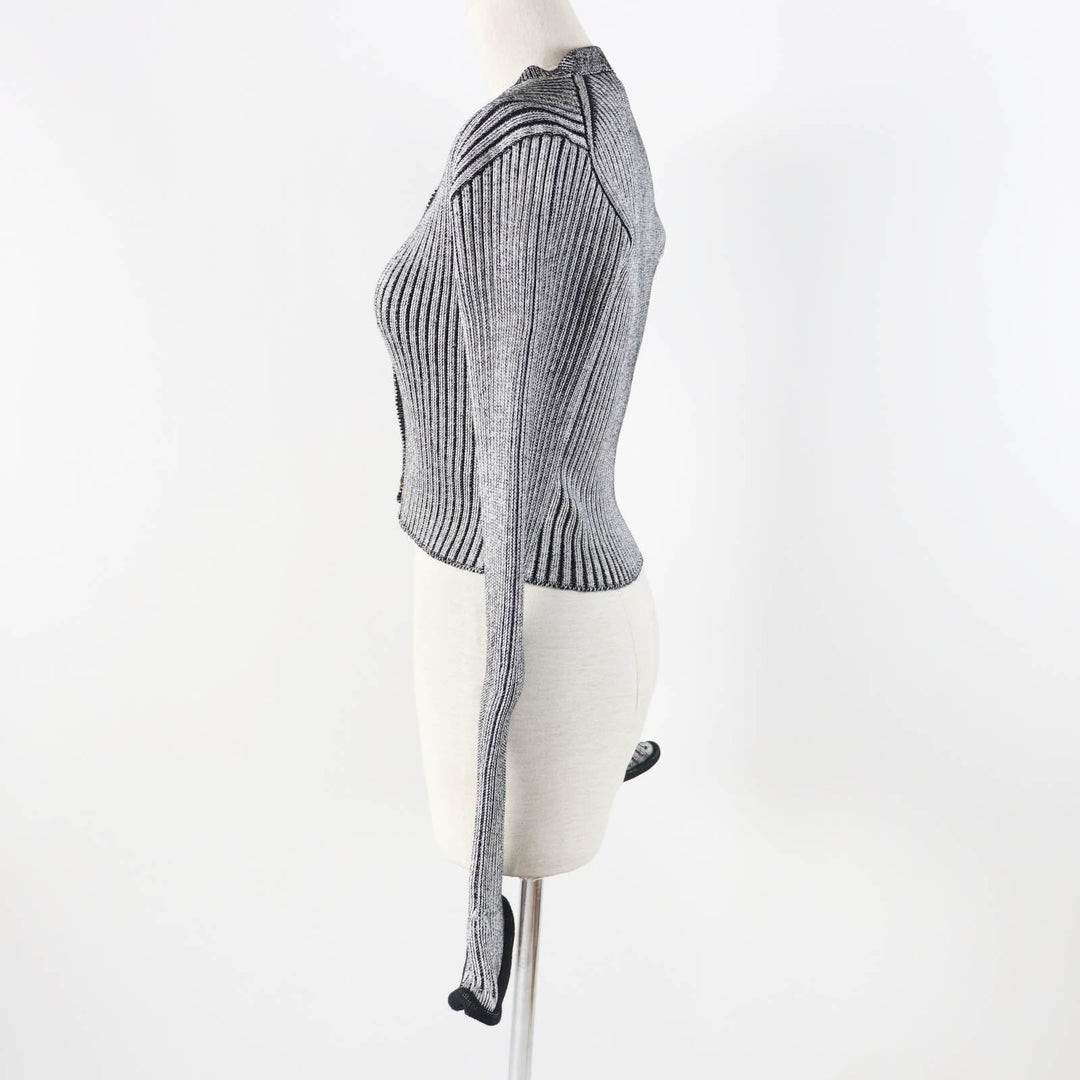 LOUIS VUITTON cardigan Trumpet Sleeve Black Grey Rayon Women M