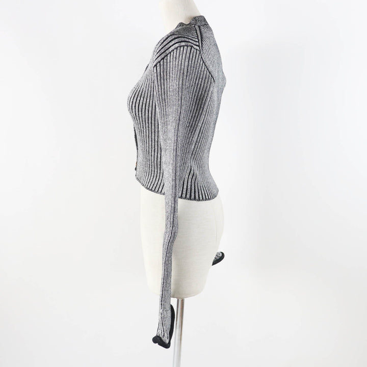 LOUIS VUITTON cardigan Trumpet Sleeve Black Grey Rayon Women M