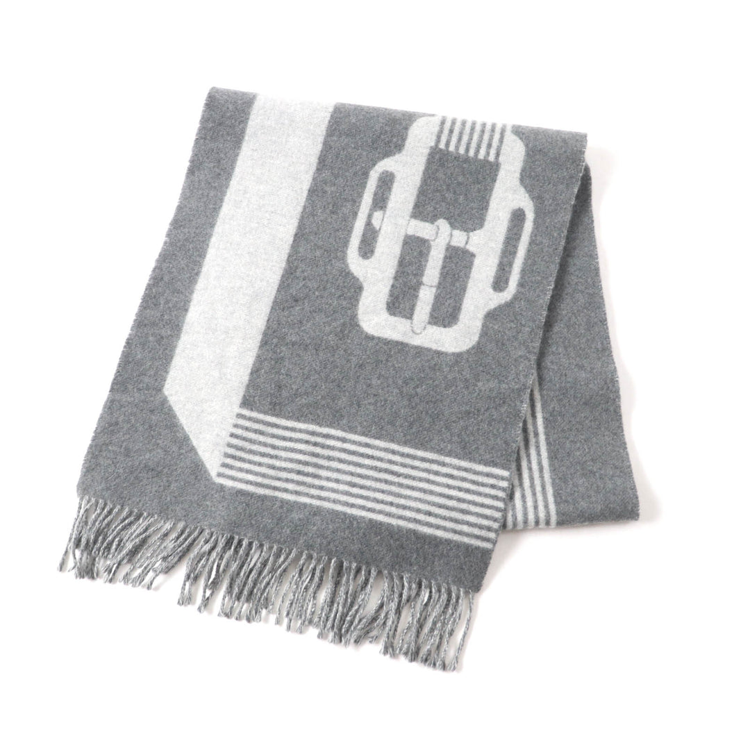 Excellent HERMES Scarf Sangle a Bookle With fringe cashmere Women