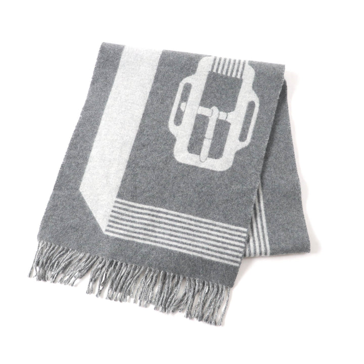 Excellent HERMES Scarf Sangle a Bookle With fringe cashmere Women