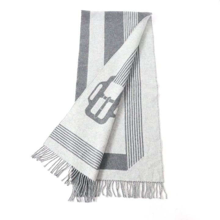 Excellent HERMES Scarf Sangle a Bookle With fringe cashmere Women