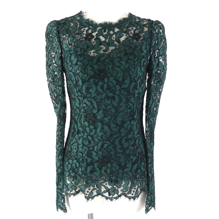 Pristine DOLCE&GABBANA T-shirt Black tag, camisole included, all lace, long sleeves green Rayon Women 36