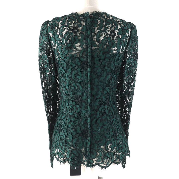 Pristine DOLCE&GABBANA T-shirt Black tag, camisole included, all lace, long sleeves green Rayon Women 36