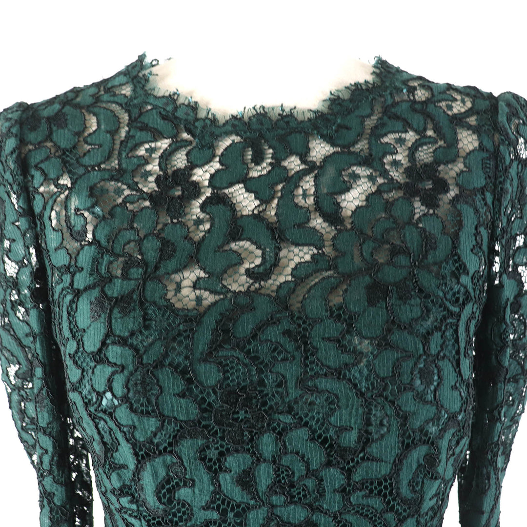 Pristine DOLCE&GABBANA T-shirt Black tag, camisole included, all lace, long sleeves green Rayon Women 36
