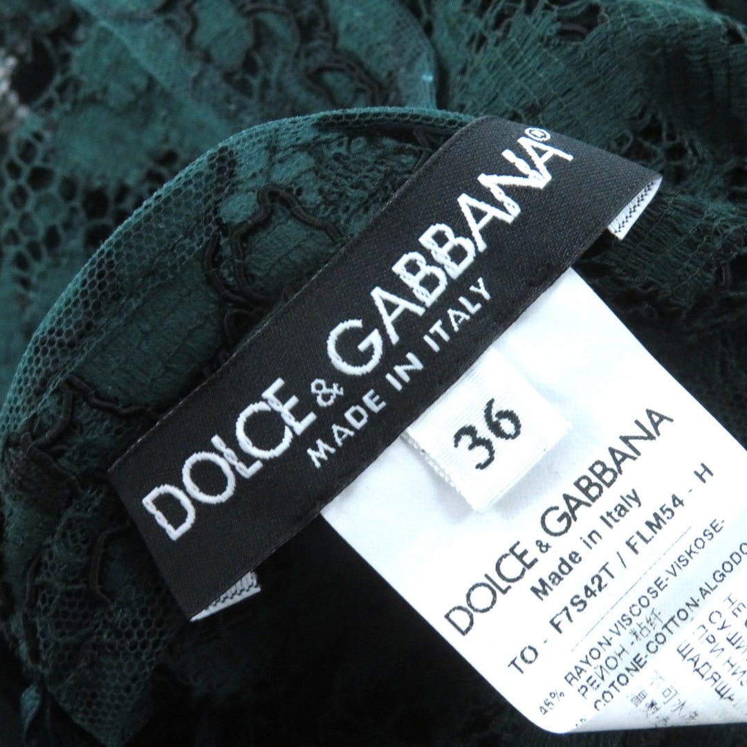 Pristine DOLCE&GABBANA T-shirt Black tag, camisole included, all lace, long sleeves green Rayon Women 36